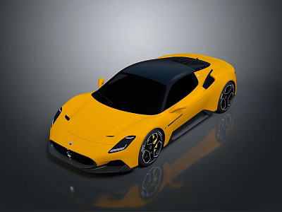Yellow Sports Car With Black Roof Sleek Design And Shiny Black Wheels 3d model