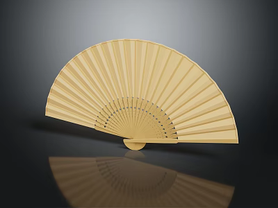 Natural Wooden Fan Shaped Hanging Decor With Radial Pattern And Beige Finish 3d model