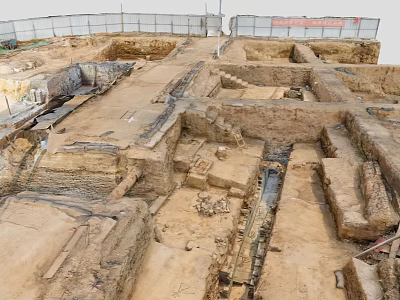 Archaeological Excavation Site With Ancient Earthen Walls And Stone Structures 3d model
