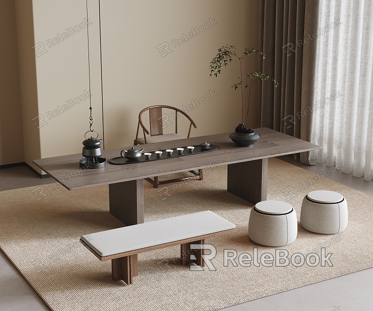 Tea Table and Chair Combination Tea Room Tea Table Stool Bench Tea Set model