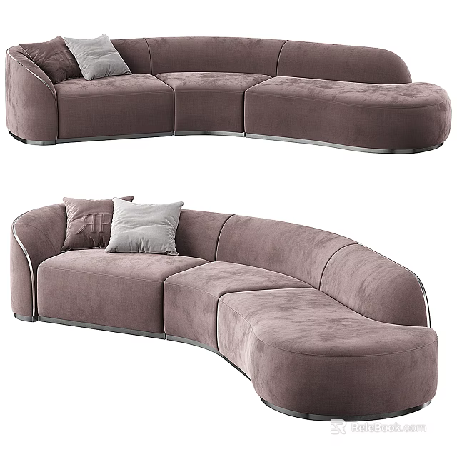 Modern Brown Sectional Sofa With Curved Design Soft Cushions And Comfortable Seating 3d model 