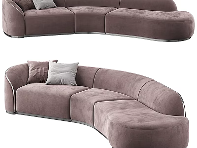 Modern Brown Sectional Sofa With Curved Design Soft Cushions And Comfortable Seating 3d model