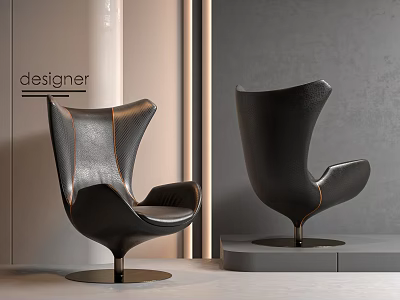 Black Leather Bean Bag Chair With Modern Wingback Design And Metal Base 3d model
