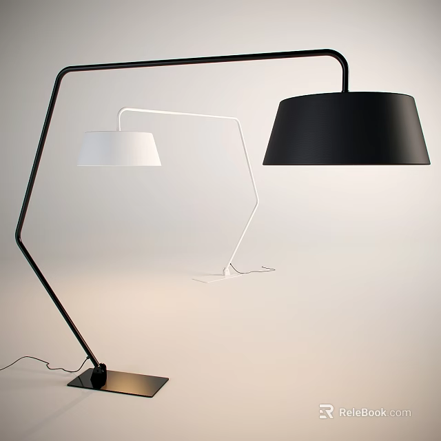 Modern Contemporary Floor Lamp With Black White Shades And Curved Metal Arch Stand For Home Decor 3d model 
