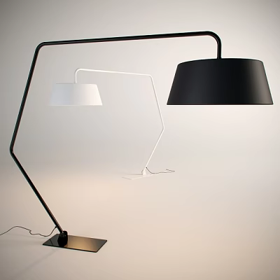 Modern Contemporary Floor Lamp With Black White Shades And Curved Metal Arch Stand For Home Decor 3d model