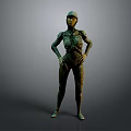 3D Game Movie Character Model in Sci Fi Combat Suit Standing with Hands on Hips