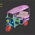 Artistic Tuk Tuk With White Roof Blue And White Body Orange Wheels And Light Seats