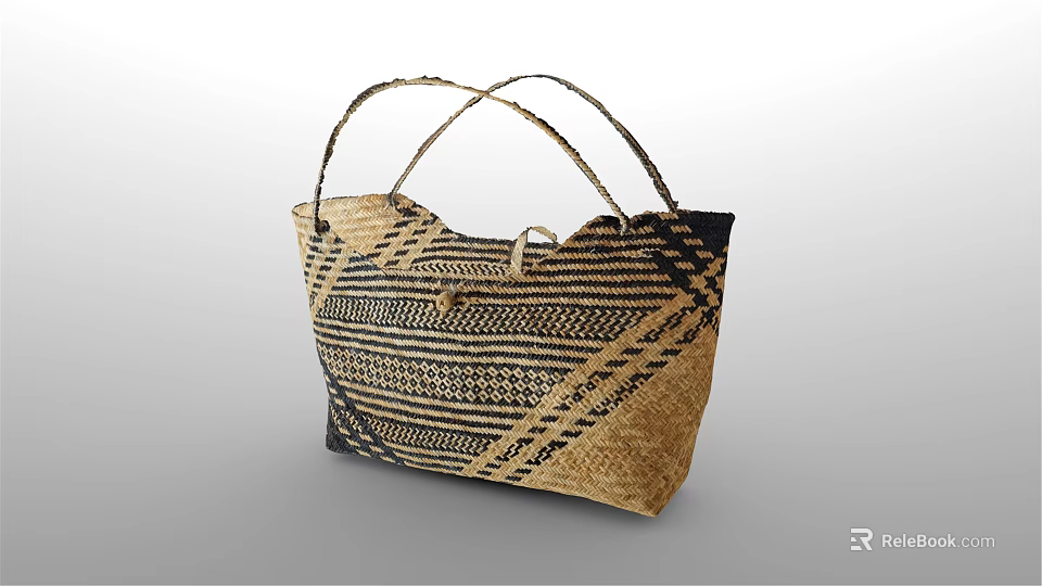 Woven Handbag With Crossed Handles Geometric Patterns And Natural Woven Texture 3d model 