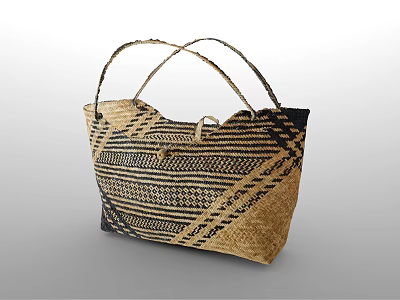 Woven Handbag With Crossed Handles Geometric Patterns And Natural Woven Texture 3d model