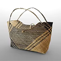 Woven Handbag With Crossed Handles Geometric Patterns And Natural Woven Texture