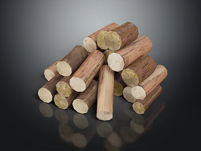 Natural Wooden Logs Stacked with Raw Organic Timber Texture and Grain 3d model