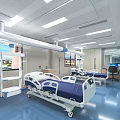 Modern Hospital Ward Interior With Blue Beds White Frames Medical Equipment And Blue Flooring