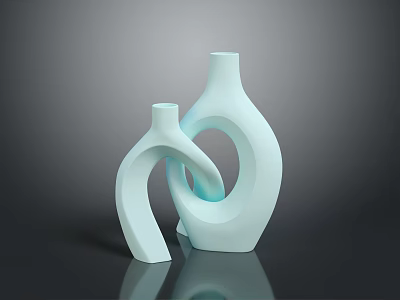Modern Decorative Vases In Light Blue With Unique Curved Design For Home 3d model