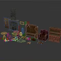 Various Home Furniture Pieces Including Chair Table Bookshelf And Decor Items Collection