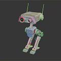 White Robot Character With Antenna Large Eyes And Mechanical Arms Standing On Dark Background