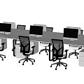 Modern Office Desk Workspace With Partition Computer Monitors And Ergonomic Chairs 3d model