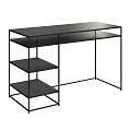 Modern Black Desk with Metal Frame and Multiple Shelves for Home Office Use