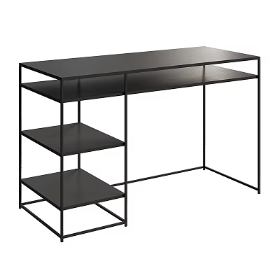 Modern Black Desk with Metal Frame and Multiple Shelves for Home Office Use 3d model