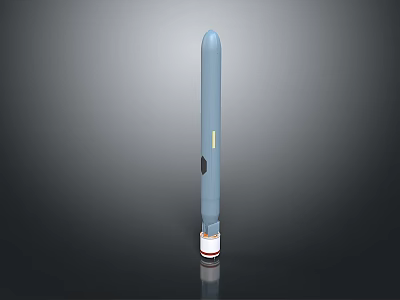 Gray Long Range Missile Weapon With Red White Base And Cylindrical Design 3d model