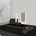 Classic Tea Set With Teapot And Cups On Wooden Table With Vase Flowers Beside Window