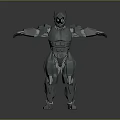 Green Robot Character 3D Model Standing With Mechanical Joints And Armor Exoskeleton 3d model