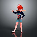 Red Haired Girl Holding Baseball Bat Standing With Adorable Small Dog Companion