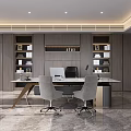 Modern Office Interior Design With Desk Chairs Bookshelves And Computer 3d model