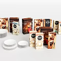 Coffee Themed Decorative Ornament Set With Boxes Cups And Striped Plates