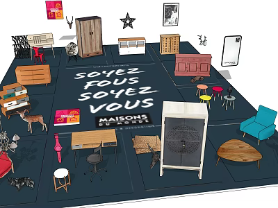 Modern side cabinet home home combination 3d model