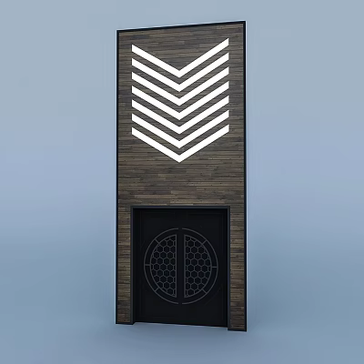 Modern Wooden Double Doors With White Chevron Pattern And Circular Geometric Detail 3d model