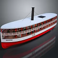 Red White Steamboat BANCOMA With Chimney And Two Level Decks 3d model