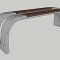 Modern Public Bench With Curved Metal Frame And Wooden Seat Surface