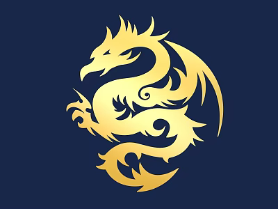 Golden Dragon Themed Carving Design On Dark Blue Background With Intricate Patterns 3d model