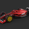 Red Formula Racing Car With F22 Logo And Green Yellow Wheels