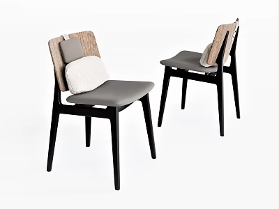 Sleek Modern Dining Chairs With Wooden Backrest Gray Padded Seat And Black Legs 3d model