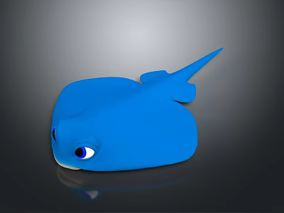 Cute Blue Cartoon Ray Character 3D Model With Big Eyes And Smooth Body Shape 3d model