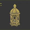 Decorative Vintage Lantern With Intricate Gold Blue Patterns Arched Windows And Golden Finial Top