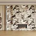 Modern TV Wall With Elegant Marble Texture And Built In Fireplace Design 3d model
