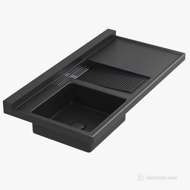 Black Modern Washbasin Integrated Single Piece Design With Sink And Draining Board 3d model 