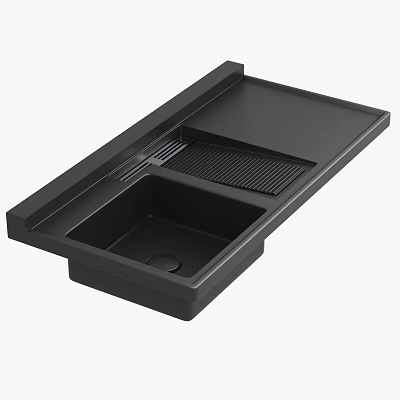 Black Modern Washbasin Integrated Single Piece Design With Sink And Draining Board 3d model