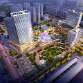 Modern Urban Commercial Complex With High Rise Buildings Central Square And Green Spaces