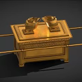 Golden Household Decorative Chest With Ornamental Objects And Long Poles