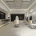 Modern Hair Salon Interior With Styling Chairs Mirrors Hanging Lights And Display Shelves