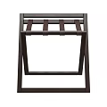 Dark Foldable Stool With Slatted Seat And Metal Crossed Legs Frame Design