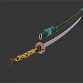Traditional Japanese Katana With Ornate Gold Blue Hilt Scabbard And Sharp Metallic Blade