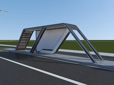 Modern Roadside Bus Shelter With Metal Structure And Seating Area For Urban Roads 3d model