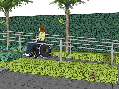 Wheelchair Accessible Road Facilities with Handrails Greenery and Trees for Barrier Free Paths 3d model