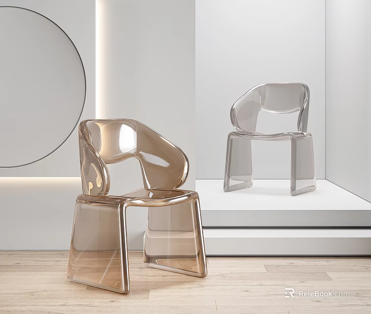 Transparent Brown And Gray Leisure Chairs In Modern Display With Wooden Floor White Background 3d model 
