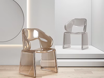 Transparent Brown And Gray Leisure Chairs In Modern Display With Wooden Floor White Background 3d model