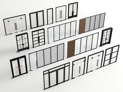 Glass door double door glass single door office glass door glass door glass sliding door commercial door 3d model